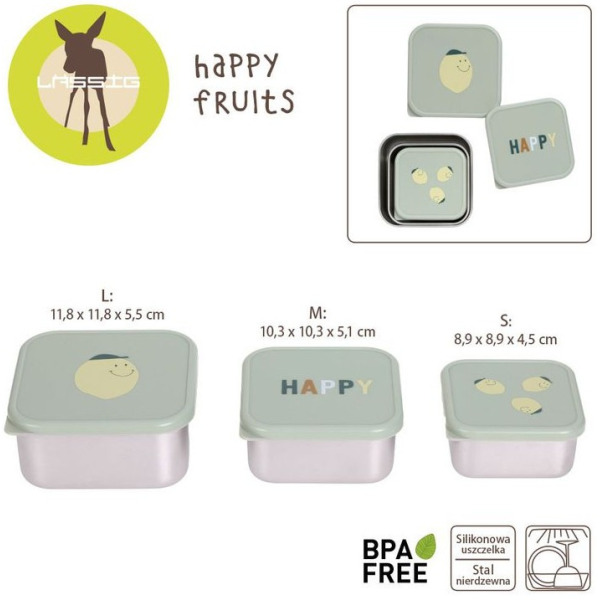 POJEMNIKI NA PRZEKĄSKI snackbox ze stali nierdzewnej zestaw 3 szt. Happy Fruits Lemon Lassig