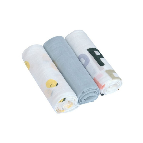 BAMBUSOWY OTULACZ kocyk 80x80cm zestaw 3 szt. HappyFruits Lemon Lassig