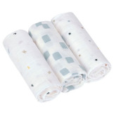 MUŚLINOWY OTULACZ kocyk z bawełny organicznej 60x60cm zestaw 3 szt. Happy Fruits blue Lassig