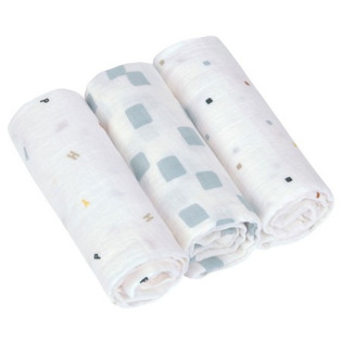 MUŚLINOWY OTULACZ kocyk z bawełny organicznej 60x60cm zestaw 3 szt. Happy Fruits blue Lassig