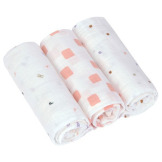 MUŚLINOWY OTULACZ kocyk z bawełny organicznej 60x60cm zestaw 3 szt. Happy Fruits peach Lassig