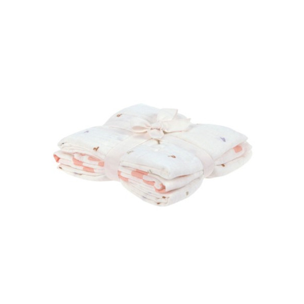 MUŚLINOWY OTULACZ kocyk z bawełny organicznej 60x60cm zestaw 3 szt. Happy Fruits peach Lassig