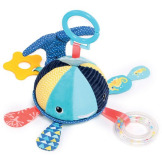 WIELORYBEK SENSORYCZNY zawieszka materiałowa z grzechotką, gryzakiem i lusterkiem LUDI 3m+