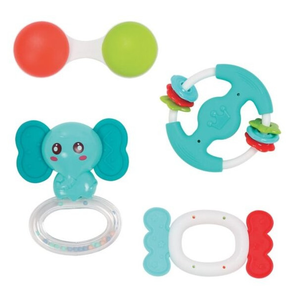 ZESTAW 4 GRZECHOTEK z funkcją gryzaka słonik LUDI 3m+