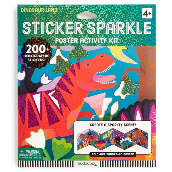 KRAINA DINOZAURÓW zestaw do wyklejania Naklejki holograficzne 200+ szt. z plakatem Mudpuppy 4+