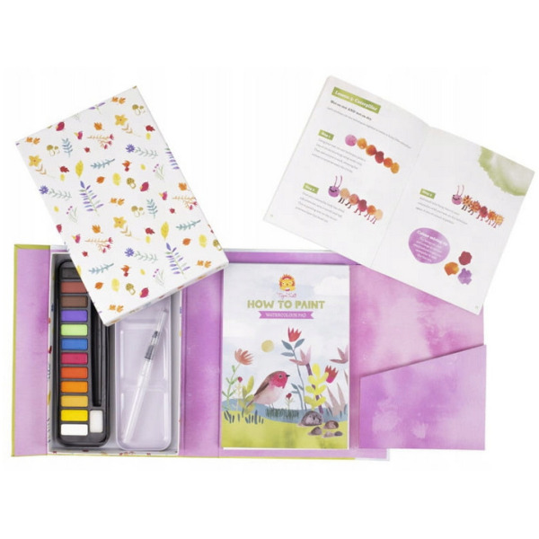 AKWARELE zestaw kolorowanek z farbkami akwarelowymi zestaw kreatywny Tiger Tribe 8+