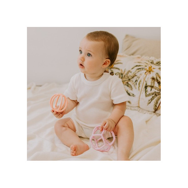 SENSORYCZNE PIŁKI dwuelementowy silikonowy gryzak Bubblegum & Peach Jellystone 0+