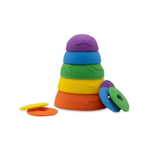 SILIKONOWE KUBECZKI miseczki do układania i do wody z tonącymi dyskami Cups Rainbow Bright 10 el. Jellystone 9m+