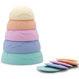 SILIKONOWE KUBECZKI miseczki do układania i do wody z tonącymi dyskami Cups Rainbow Pastel 10 el. Jellystone 9m+