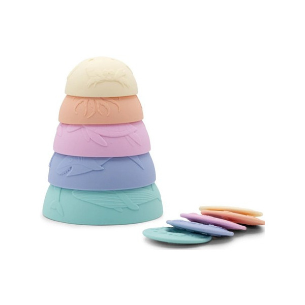 SILIKONOWE KUBECZKI miseczki do układania i do wody z tonącymi dyskami Cups Rainbow Pastel 10 el. Jellystone 9m+