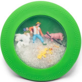 Zielony SENSORYCZNY DYSK Z FIGURKAMI A-Ku-Ku! Peekaboo, motyw Farma Jellystone 18m+