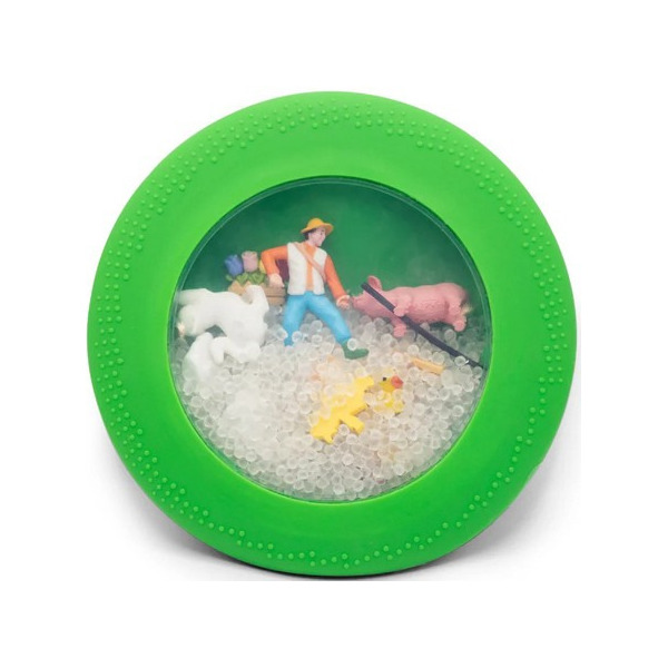 Zielony SENSORYCZNY DYSK Z FIGURKAMI A-Ku-Ku! Peekaboo, motyw Farma Jellystone 18m+