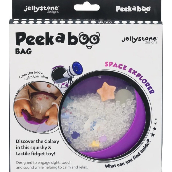 Fioletowy SENSORYCZNY DYSK Z FIGURKAMI A-Ku-Ku! Peekaboo, motyw Kosmos Jellystone 18m+
