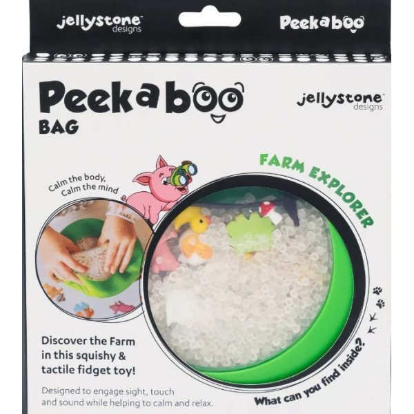 Zielony SENSORYCZNY DYSK Z FIGURKAMI A-Ku-Ku! Peekaboo, motyw Farma Jellystone 18m+
