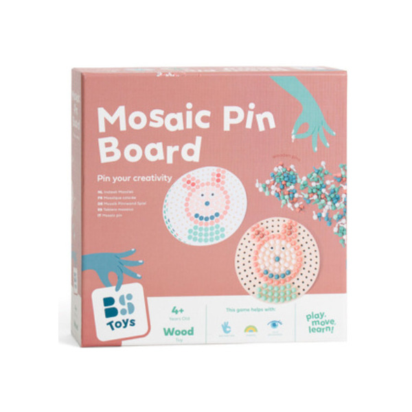 MOZAIKA układanka z drewnianymi pinezkami grzybkami z kartami pracy BS Toys 4+