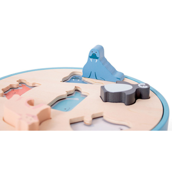 ZWIERZĘTA ARKTYKI drewniana układanka sorter z figurkami BS Toys 18m+