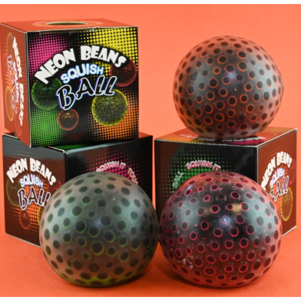NEON sensoryczny gniotek z kulkami/fasolkami 4 kolory 7 cm 3+