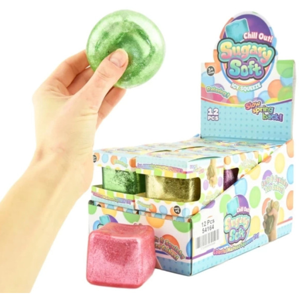 KOSTKA LODU sensoryczny gniotek z połyskiem 4 kolory 5 cm 3+