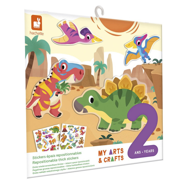 DINOZAURY grube naklejki wielokrotnego użytku multizestaw kreatywny My arts&crafts Janod 2+