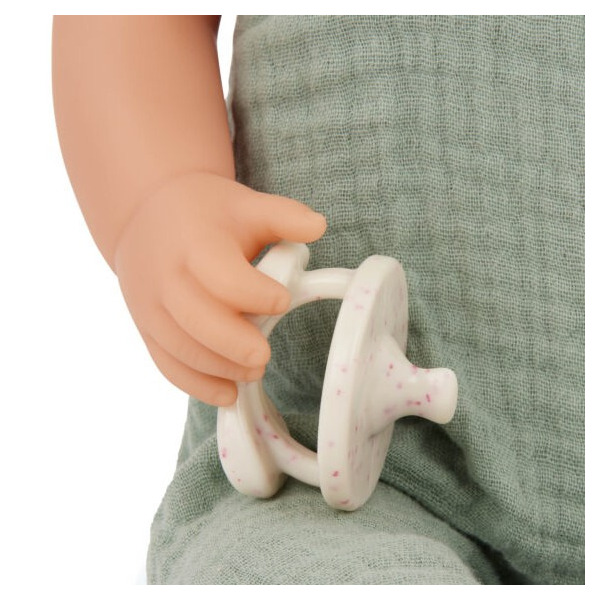 NIEMOWLĘ lalka ze smoczkiem, w zielonym muślinowym ubranku i opasce 35 cm LullaBaby 2+