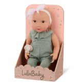 NIEMOWLĘ lalka ze smoczkiem, w zielonym muślinowym ubranku i opasce 35 cm LullaBaby 2+