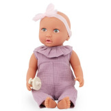 NIEMOWLĘ lalka ze smoczkiem, w fioletowym muślinowym ubranku i opasce 35 cm LullaBaby 2+