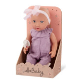 NIEMOWLĘ lalka ze smoczkiem, w fioletowym muślinowym ubranku i opasce 35 cm LullaBaby 2+