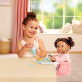 ZESTAW DO KARMIENIA lalki niemowlaka z z FOTELIKIEM przypinanym do blatu i akcesoriami LullaBaby 2+