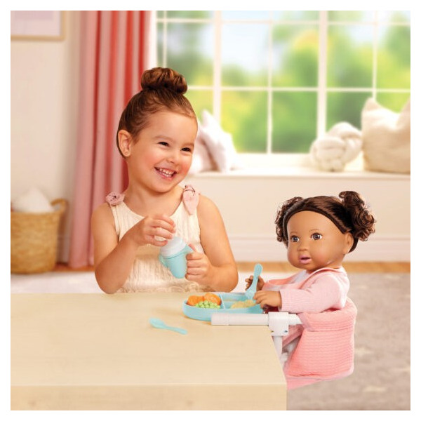 ZESTAW DO KARMIENIA lalki niemowlaka z z FOTELIKIEM przypinanym do blatu i akcesoriami LullaBaby 2+