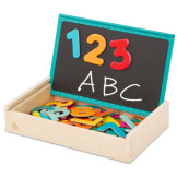 MAGNETYCZNE LITERKI I CYFERKI w drewnianej skrzyneczce, z TABLICĄ do pisania kredą B.TOYS 3+