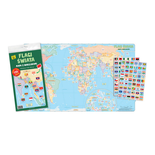 FLAGI ŚWIATA mapa z naklejkami JAKO