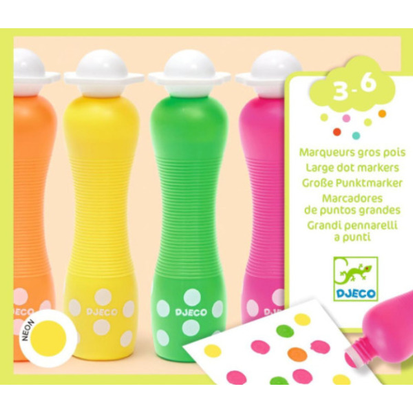 NEONOWE MARKERY PIANKOWE stempelkowe dla Malucha zestaw 4 szt. Djeco 3+