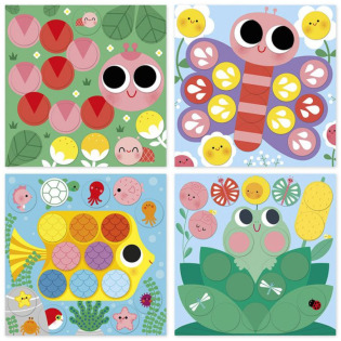 WOKÓŁ STAWU okrągłe naklejki wielokrotnego użytku multizestaw kreatywny My arts&crafts Janod 2+