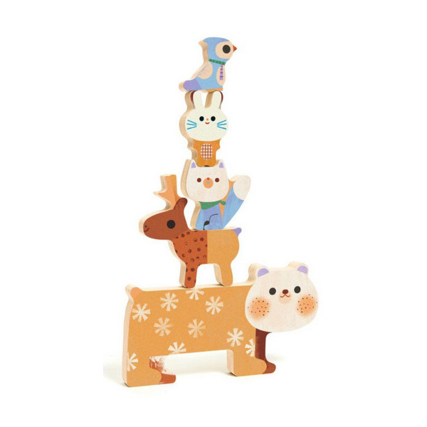 ZWIERZĄTKA ZIMĄ drewniana układanka balansująca dopasowanka 3D Djeco 12m+
