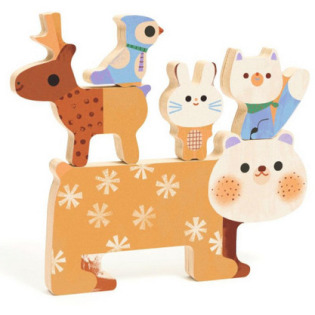 ZWIERZĄTKA ZIMĄ drewniana układanka balansująca dopasowanka 3D Djeco 12m+