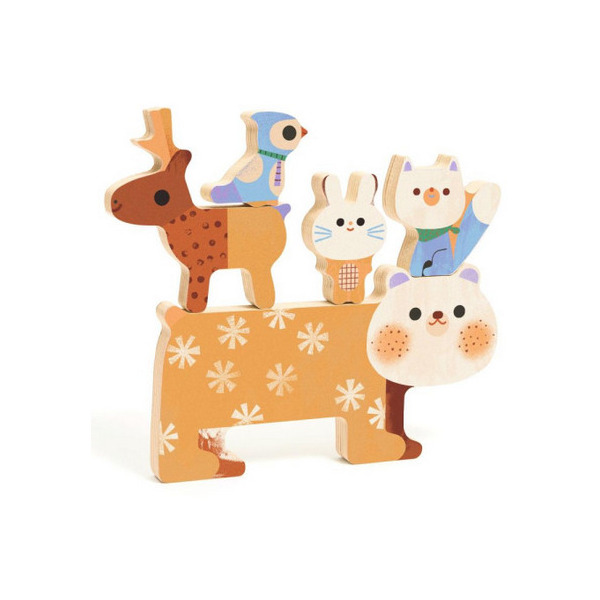 ZWIERZĄTKA ZIMĄ drewniana układanka balansująca dopasowanka 3D Djeco 12m+