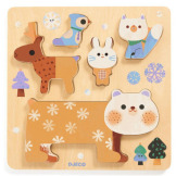 ZWIERZĄTKA ZIMĄ drewniana układanka balansująca dopasowanka 3D Djeco 12m+