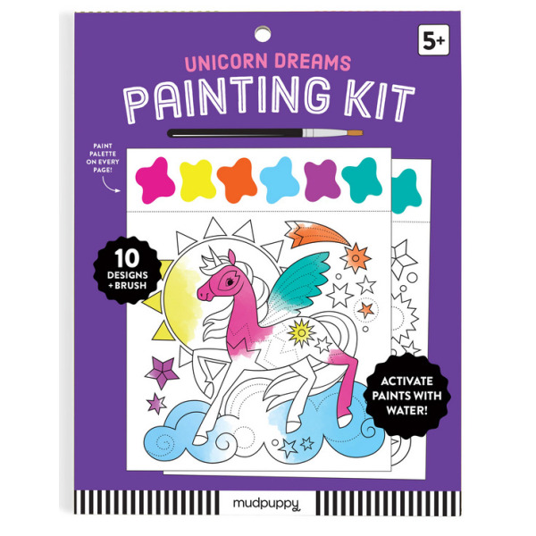 SEN JEDNOROŻCA książeczka do malowania kolorowanka akwarelowa z pędzelkiem Mudpuppy 5+