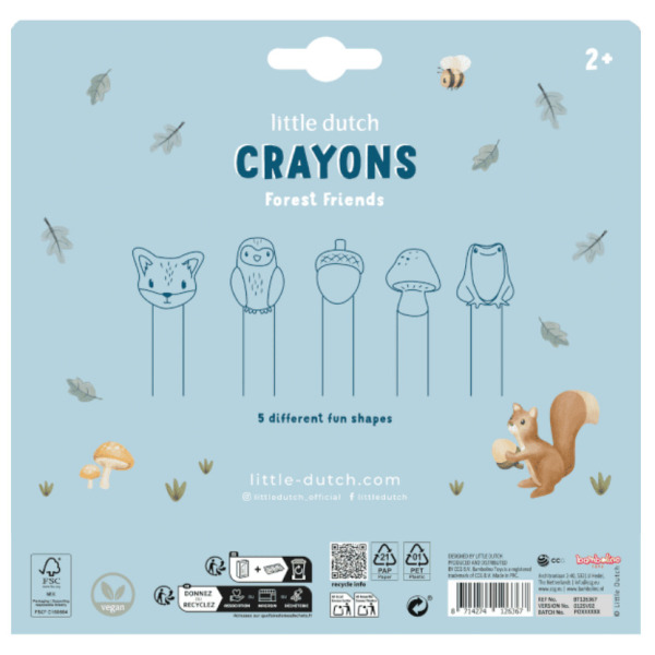 OZDOBNE KREDKI WOSKOWE zestaw 5 kolorów Forest Friends Little Dutch 2+