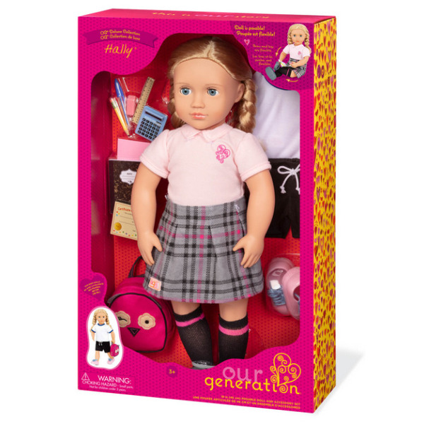 HALLY duża lalka blondynka UCZENNICA z akcesoriami i strojem na w-f – ZGINANE KOŃCZYNY 46 cm Our Generation 3+