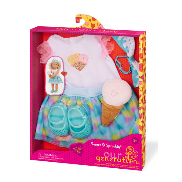 ZESTAW UBRANEK z motywem lodów dla lalki 46 cm standard Our Generation 3+