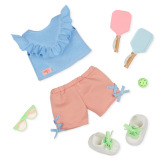 ZESTAW UBRANEK stylizacja ze SPODENKAMI,i rakietkami do pickleball dla lalki 46 cm standard Our Generation 3+