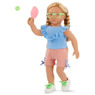 ZESTAW UBRANEK stylizacja ze SPODENKAMI,i rakietkami do pickleball dla lalki 46 cm standard Our Generation 3+