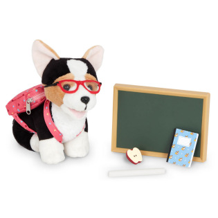 PIESEK – UCZEŃ z tornistrem, okularami i akcesoriami szkolnym Our Generation 3+