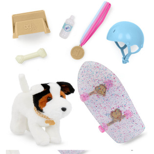 PIESEK – SKATER z deskorolką,kaskiem i akcesoriami tematycznymi Our Generation 3+