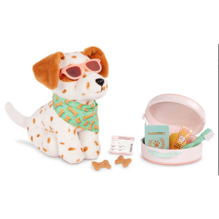 PIESEK na WAKACJACH z kuferkiem,bandaną i akcesoriami podróżnymi Our Generation 3+