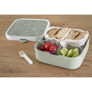 Zielona śniadaniówka z pojemniczkami i widelcem lunchbox BENTO Little Farm Mepal Little Dutch