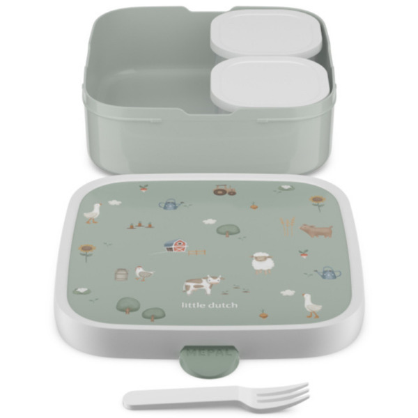 Zielona śniadaniówka z pojemniczkami i widelcem lunchbox BENTO Little Farm Mepal Little Dutch