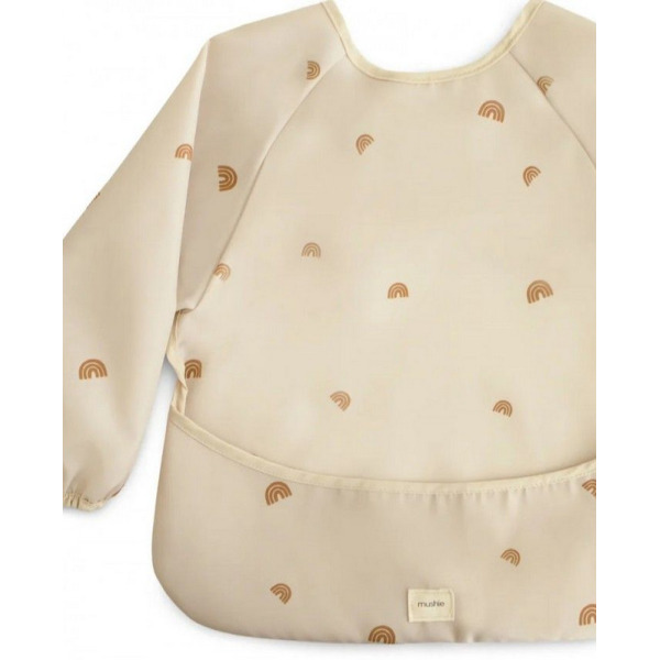 RAINBOW śliniak z długim rękawem i kieszonką Mushie 6m+