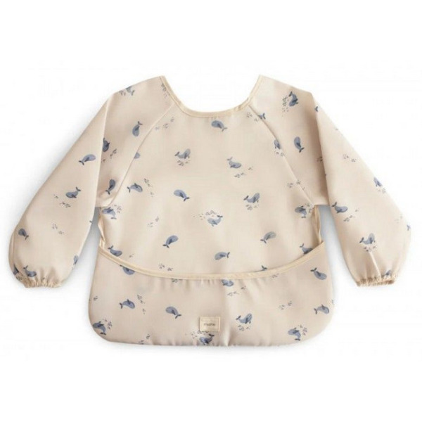 WHALES śliniak z długim rękawem i kieszonką Mushie 6m+